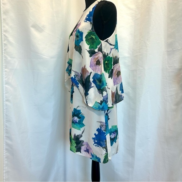 Zara White Double Layered tiered ruffle frill Floral flower Print dress Sz M - Picture 5 of 10